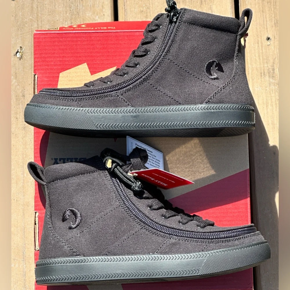 NEW Billy Youth Classic Lace Up Side Zipper Casual Sneakers Black Canvas Size 2